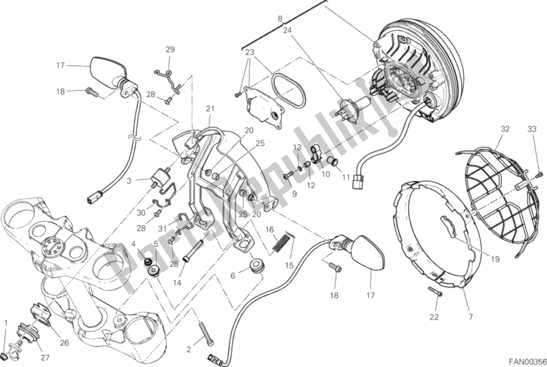 All parts for the Headlight of the Ducati Scrambler Desert Sled Thailand USA 803 2019